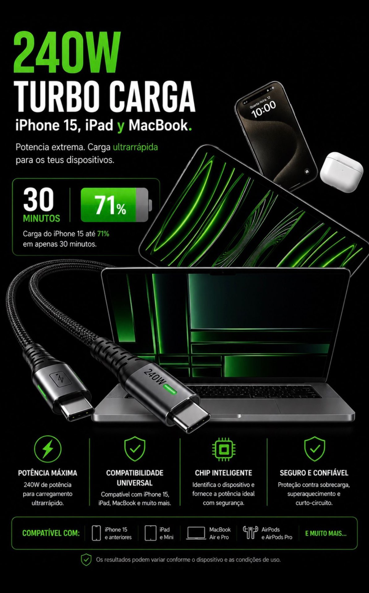 Cabo 240W para iPhone, iPad e MacBook